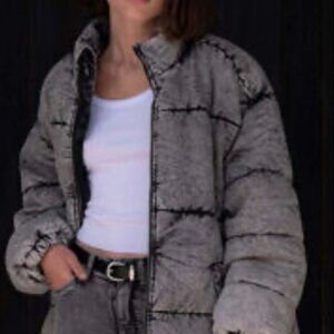 Acid Wash Denim Puffer Coat by LNDN